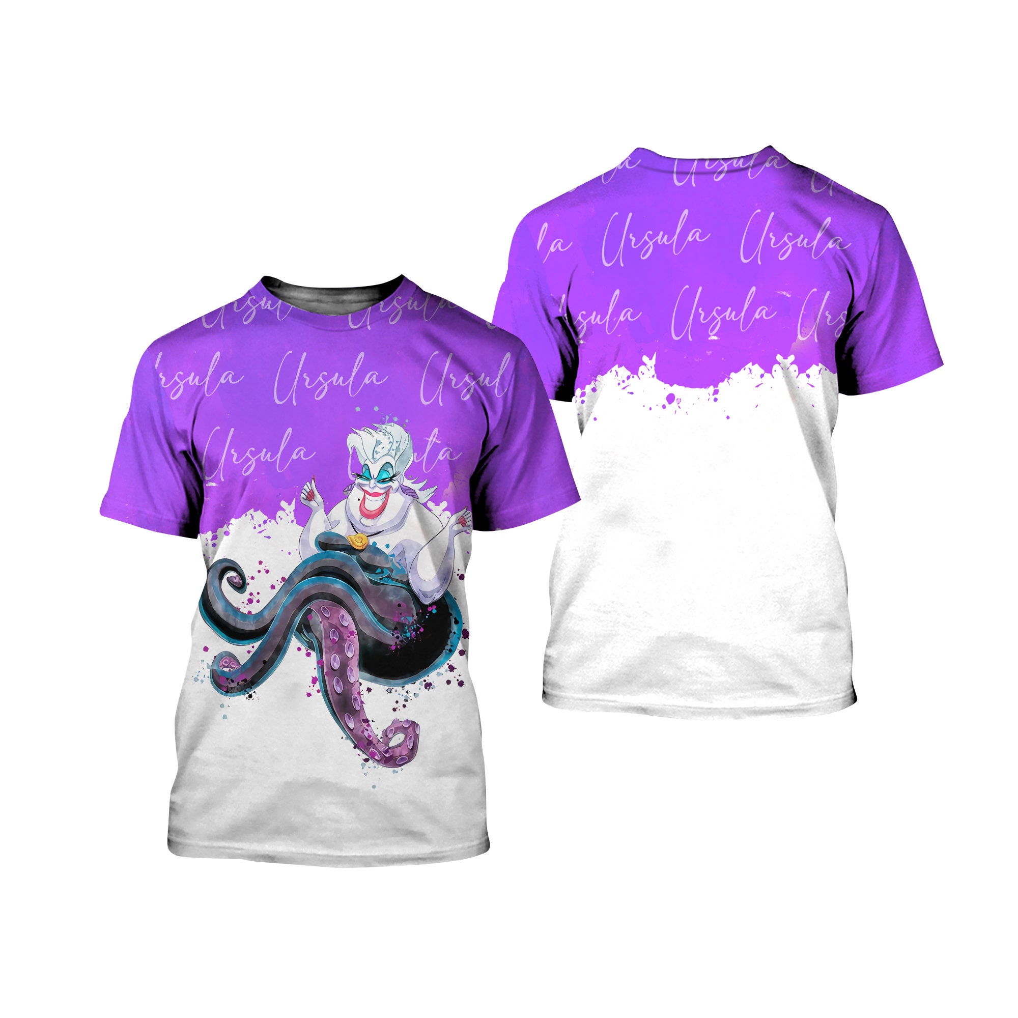 Discover Ursula Villian Lila Aquarell Glitzer Disney 3D T-Shirt