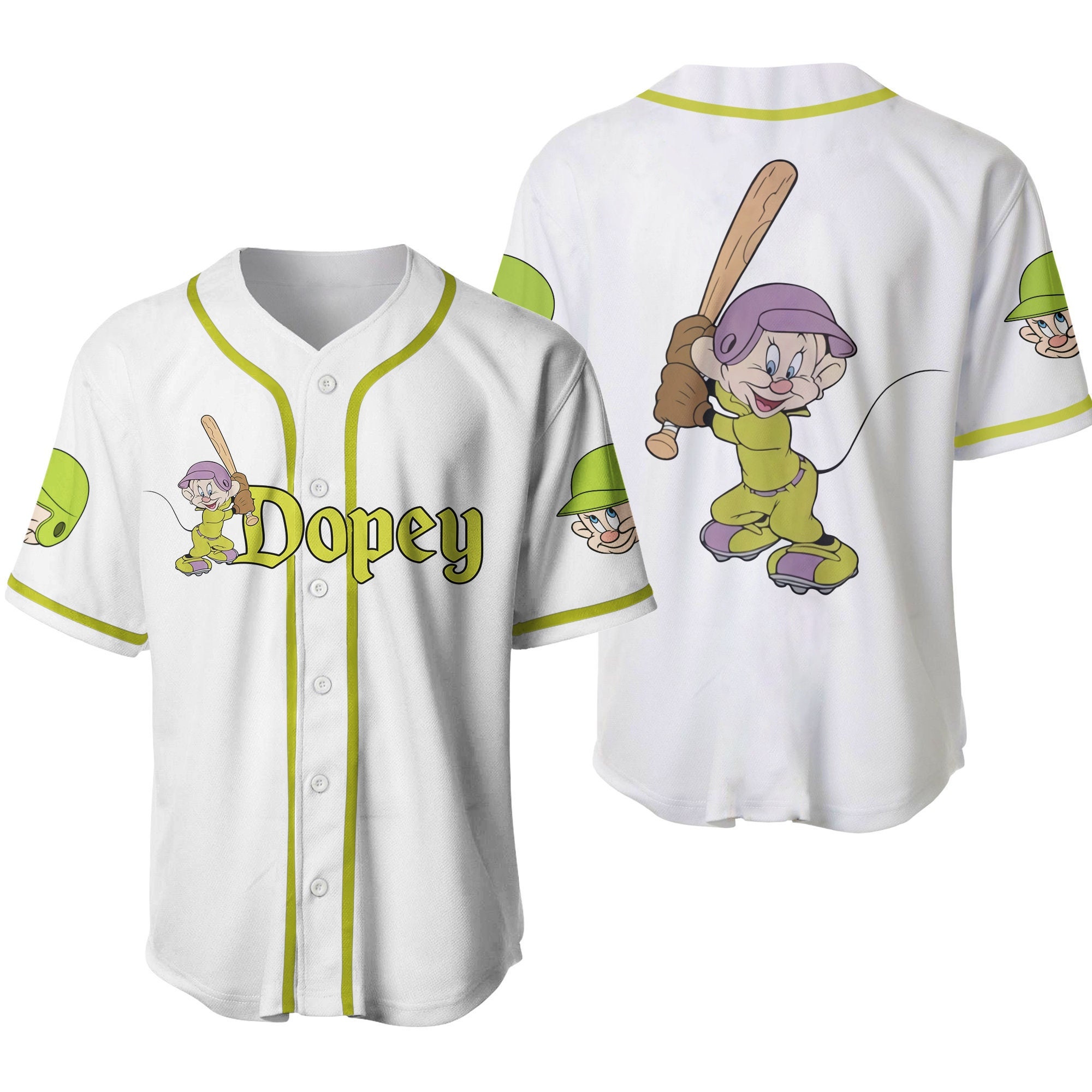 Discover Dopey Dwarf White Green Disney Baseball Jersey