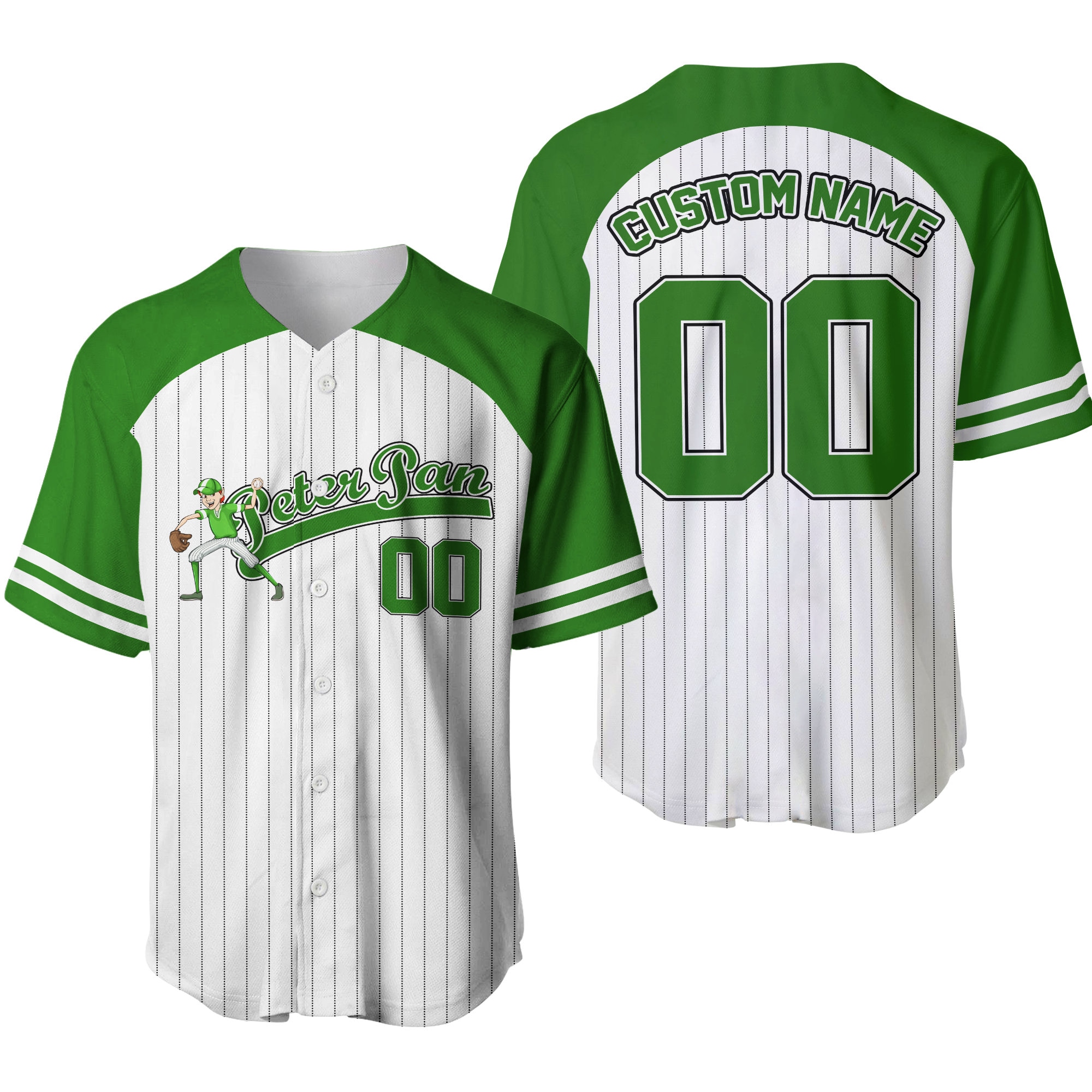 Peter Pan Striped Green White Baseball Jersey