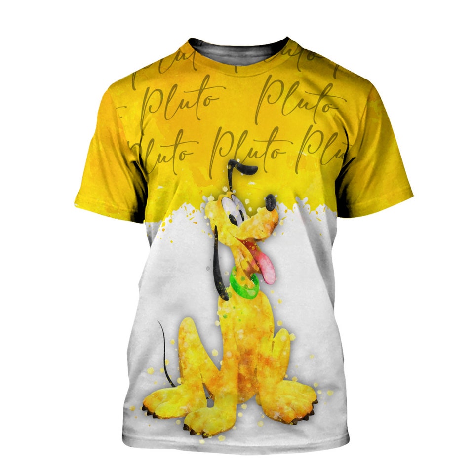 Discover Pluto Dog Yellow Watercolor Glitter Disney Graphics Cartoon 3D Tshirt