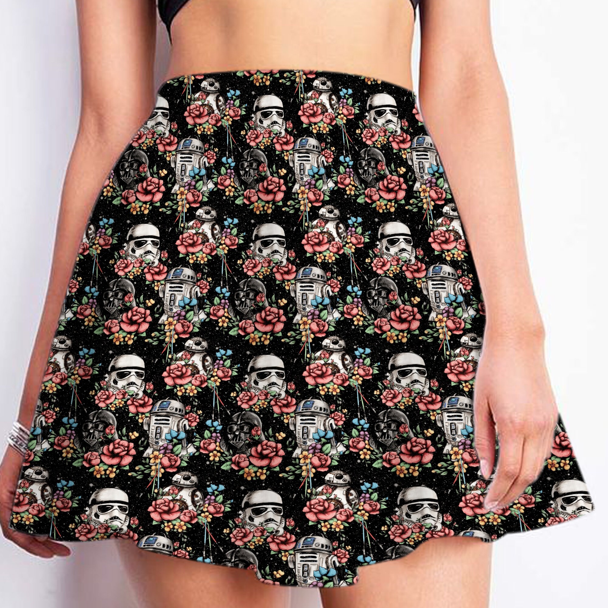 Star Wars Darth Vader Stormtrooper Floral Black Skater Skirt