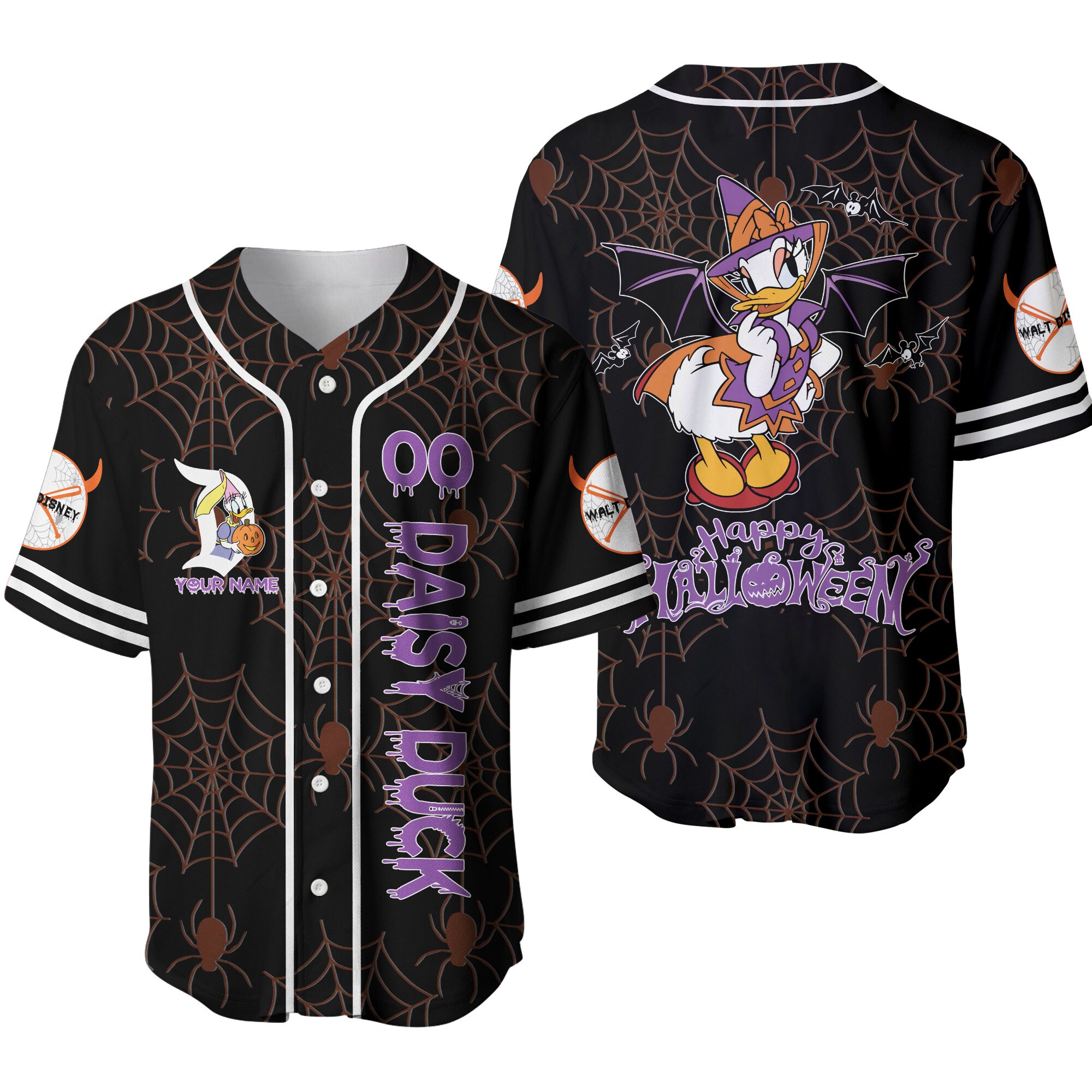 Daisy Duck Black Purple Happy Halloween Disney Baseball Jersey