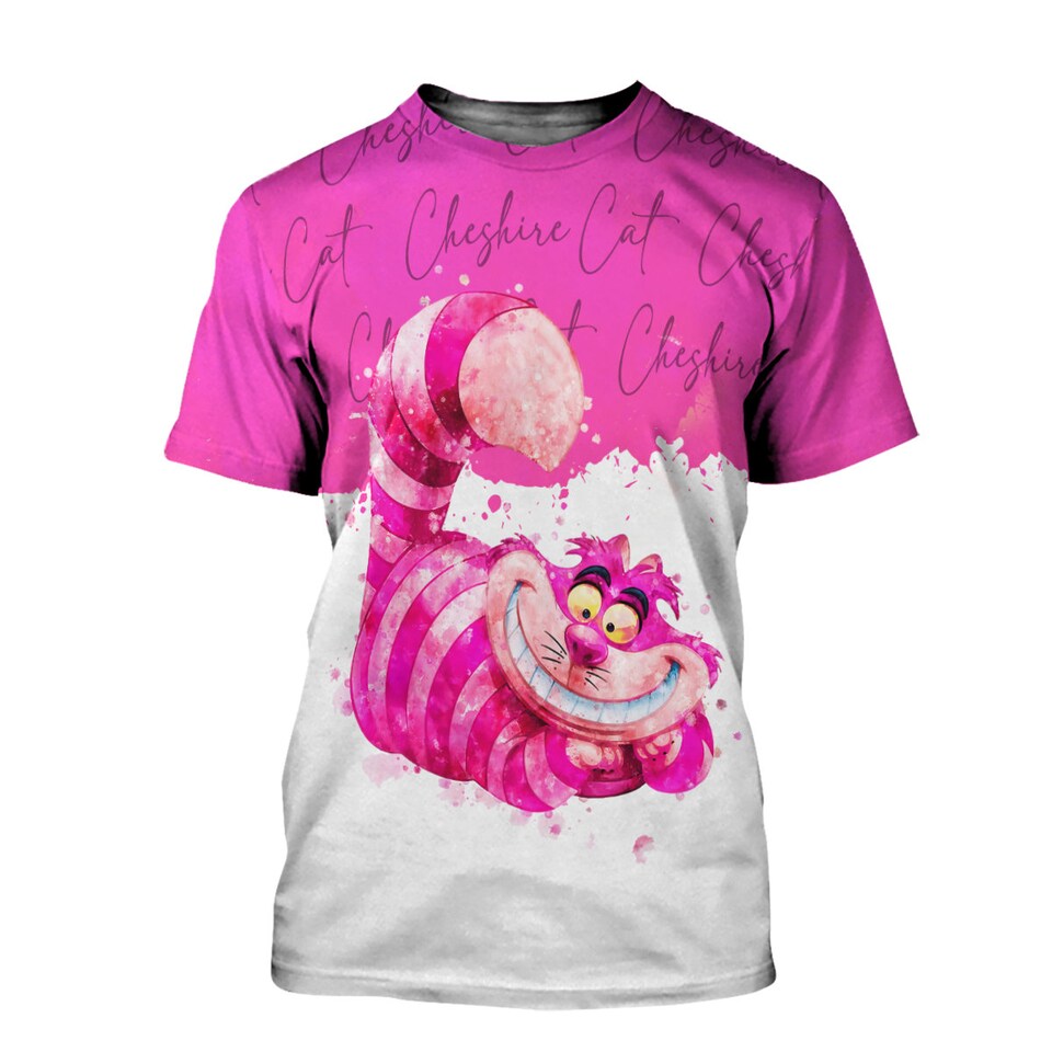 Chesire Cat Pink Watercolor Glitter Disney Graphics  3D Tshirt