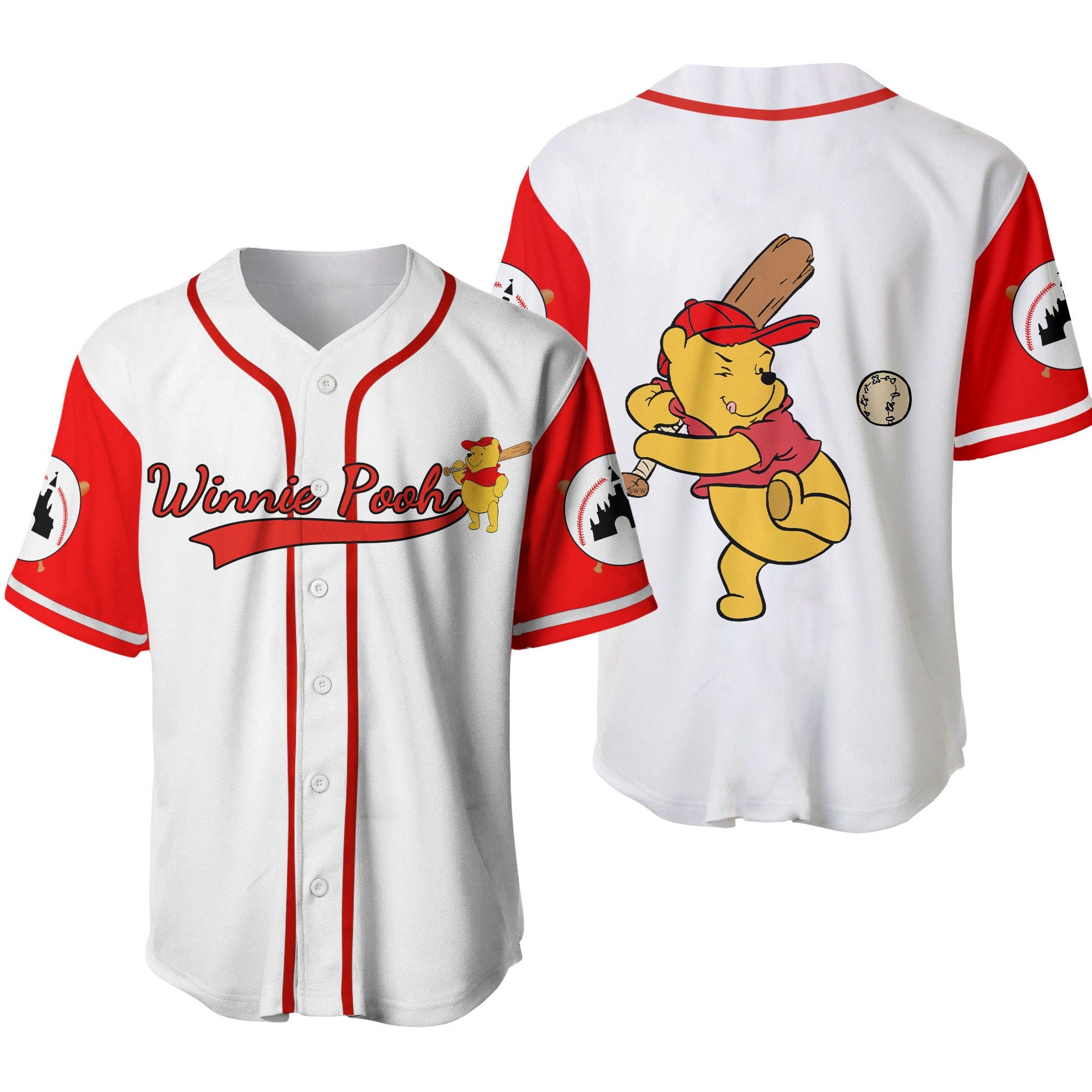 Discover Winnie The Pooh White Red Disney Cartoon Graphic Casual Shirt
