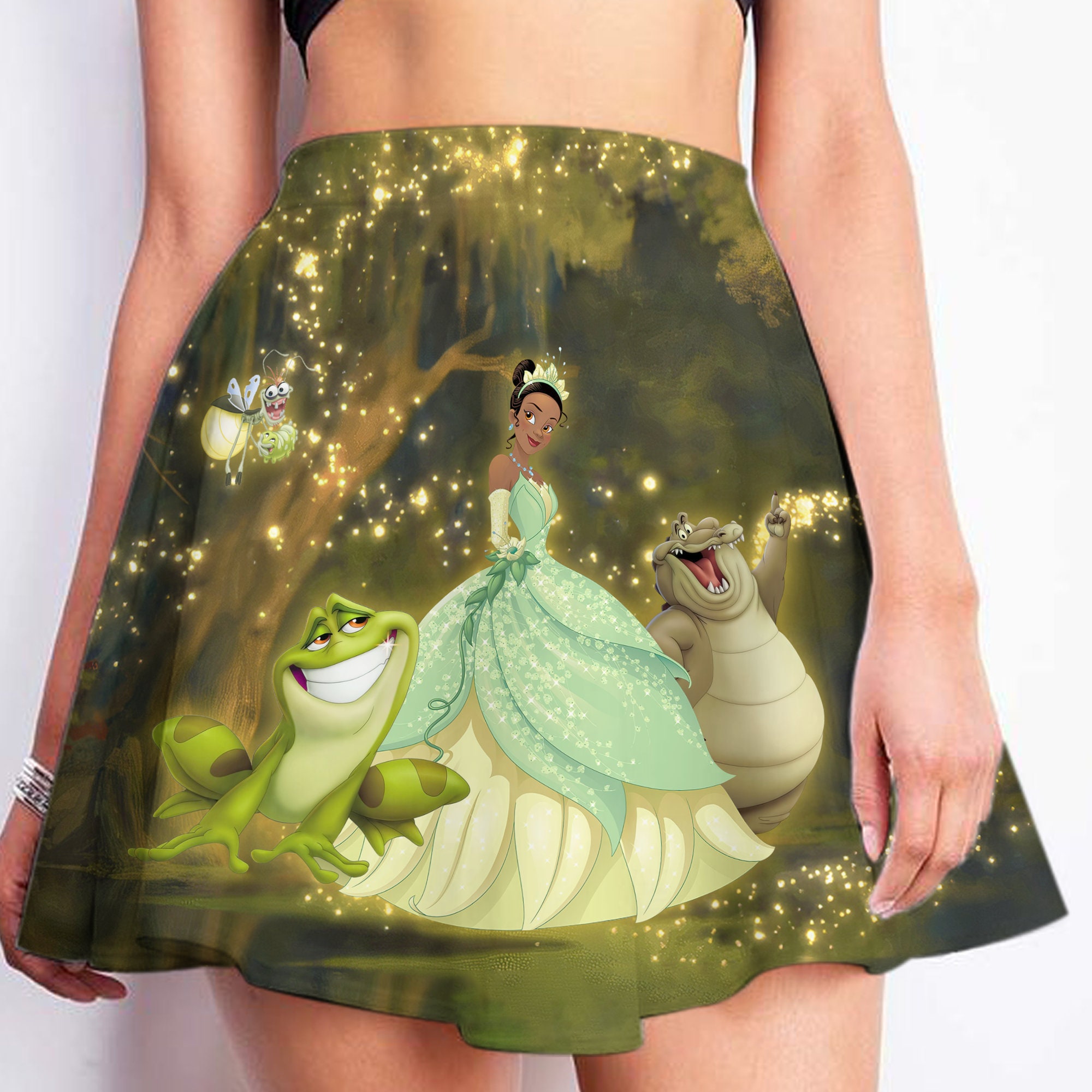 Tiana The Princess And The Frog Green Yellow Glitter Bling Skater Skirt
