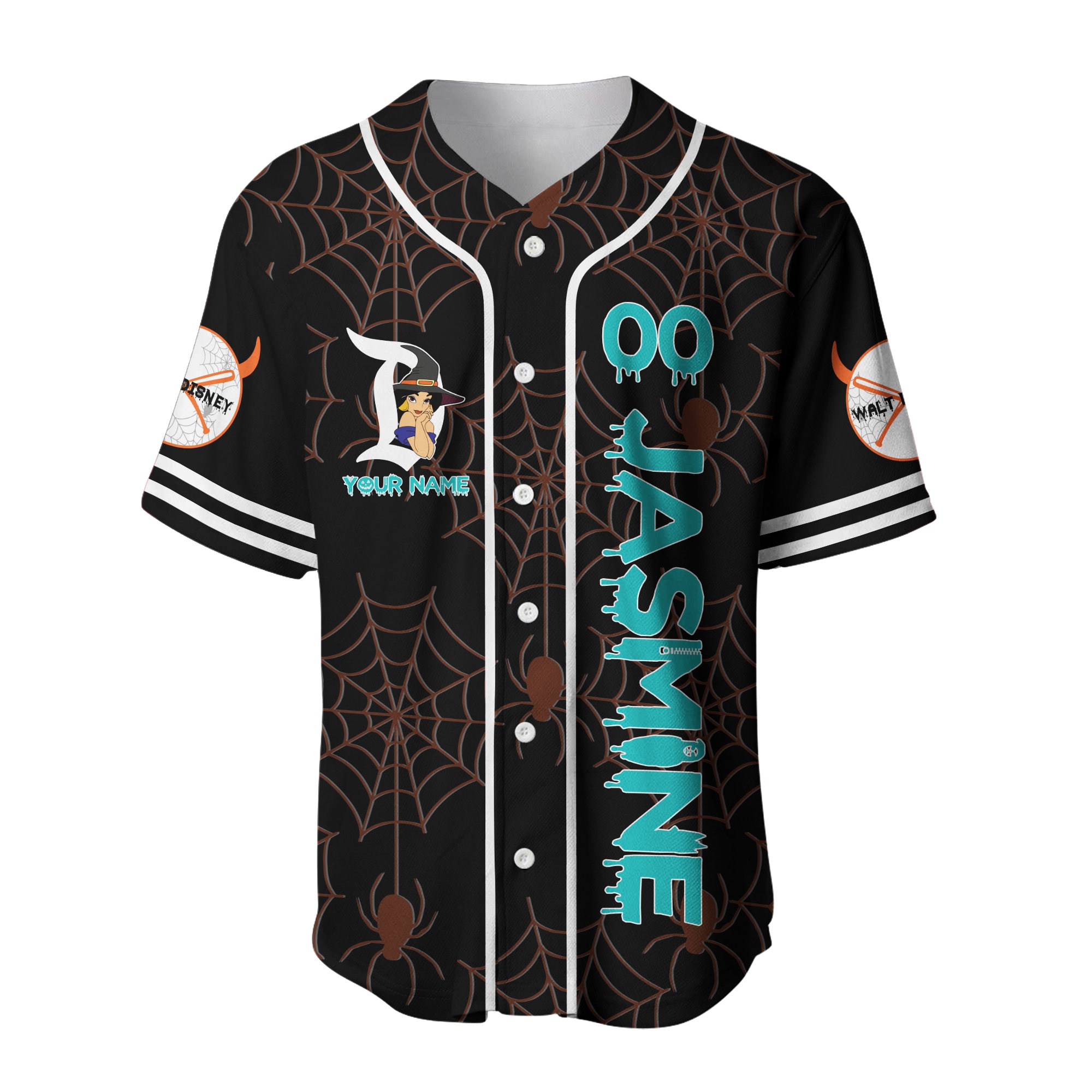 Discover Jasmine Princess Black Clear Happy Halloween Disney Cartoon Graphic Baseball Jersey