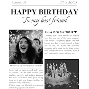 Benutzerdefinierte Geburtstag Zeitungsvorlage | Personalisiertes Digitales Geschenk für die beste Freundin