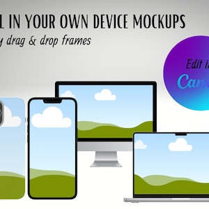 Device Mockup Bundle, Canva, Canva Phone Template, Editable Laptop Mockup, Canva Frames Bundle, Digital Product Mockup Set, Drag and Drop