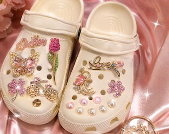 Bling krokodil bedels set – strass schoenbedels, parel en kristal Jibbitz, vlinder tulp koningin liefde schoenen decoratie cadeau