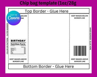 Chips-Tasche | Chipbeutel Vorlage, Blanko-Vorlage, Benutzerdefinierte Kartoffelchiptasche, Kartoffelchipbeutel, Chipsbeutel | Canva Chip Bag, diy Chipverpackung