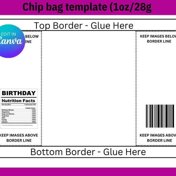 Chip Bag | Chip Bag Template, Blank template, Custom Potato Chip Bag, Potato Chip Bag, Chip Bag | Canva Chip Bag, diy chip wrapper