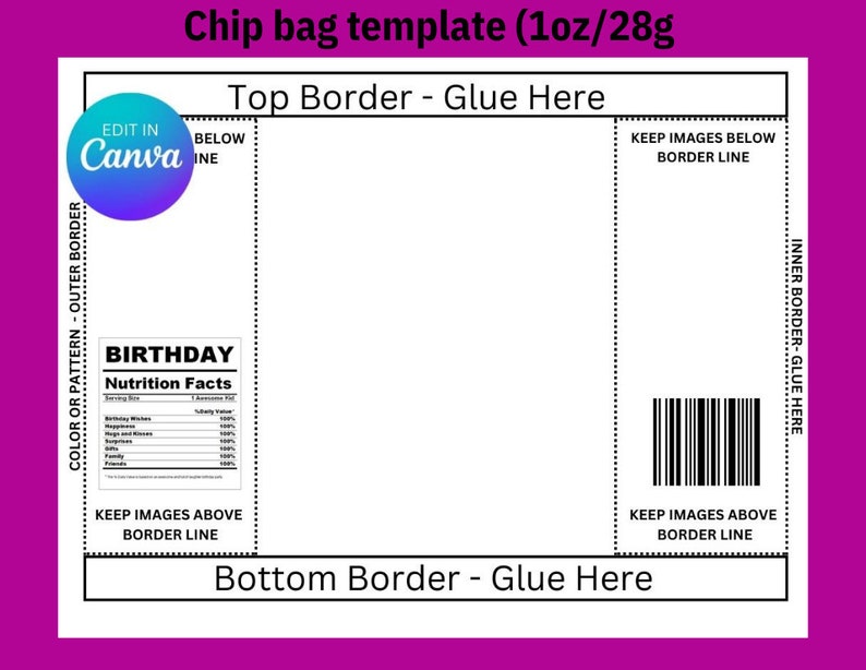 Chip Bag Chip Bag Template, Blank Template, Custom Potato Chip Bag