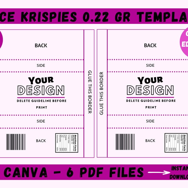 Rice Krispie Template , blank template, DIY Rice Krispies Template ,Birthday candy bag, treat template,Party template, party favor, svg ,PDF