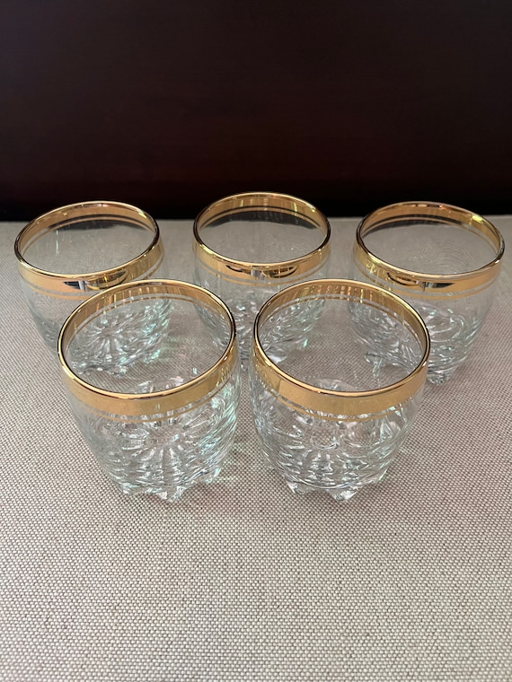 Valencia Gold Rimmed Rock/old Fashioned Glasses Set of 5 - Etsy
