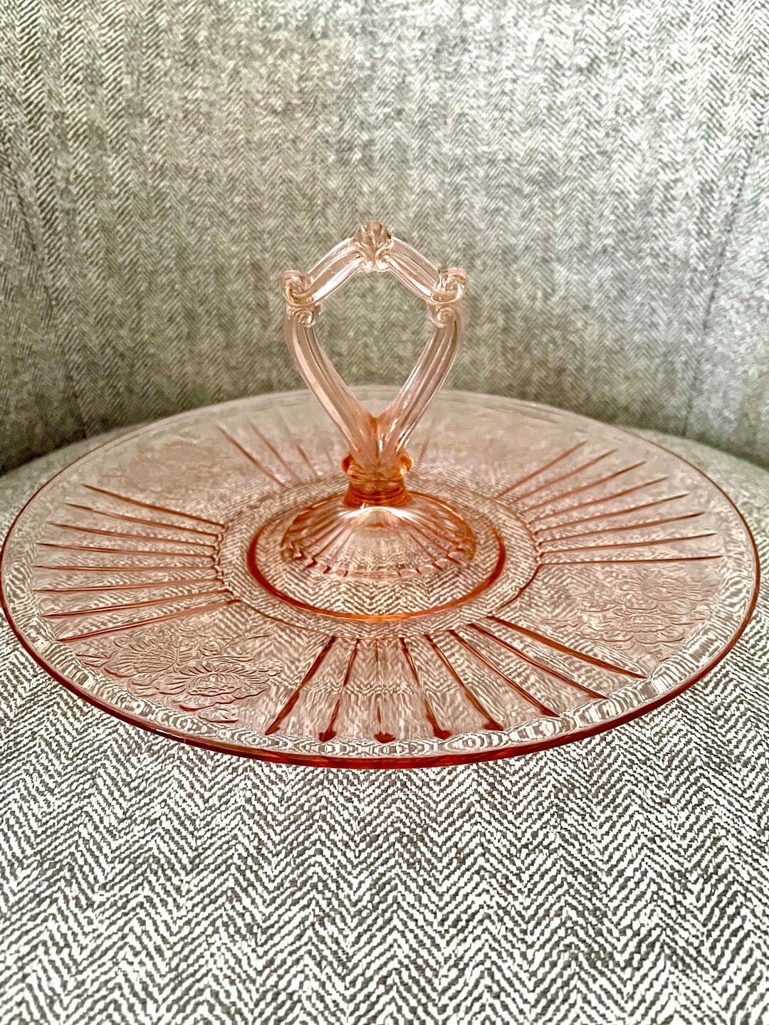 Pink Depression Glass Handled Plate Etsy