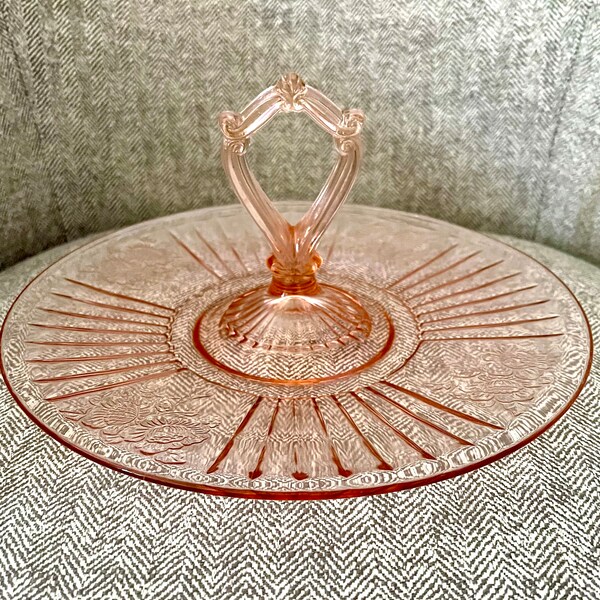 Pink Depression Glass Plate With Handles Etsy