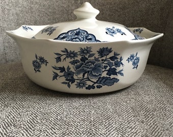 Rare Royal Staffordshire Old Pekin Ironstone Blue and White Transferware Covered Bowl