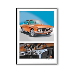 BMW 3.0 - Pôster impresso em papel artístico branco fosco natural, ilustração, presentes, belas artes, aniversários, impressão de parede, dia dos pais
