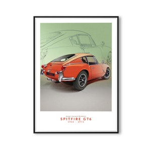 Truimph Spitfire GT6 - Poster stampato su carta artistica bianca opaca naturale, illustrazione, regali, belle arti, arte da parete, edizione limitata.