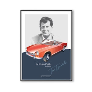 Fiat 124 Spider - Poster stampato su carta artistica bianca opaca naturale, illustrazione, regali, belle arti, arte da parete, edizione limitata.