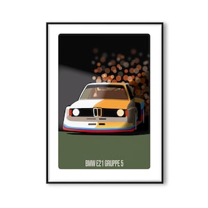 BMW 320 TURBO Gruppo 5 - Poster stampato su carta artistica bianca opaca naturale, illustrazione, regali, belle arti, arte da parete, edizione limitata.