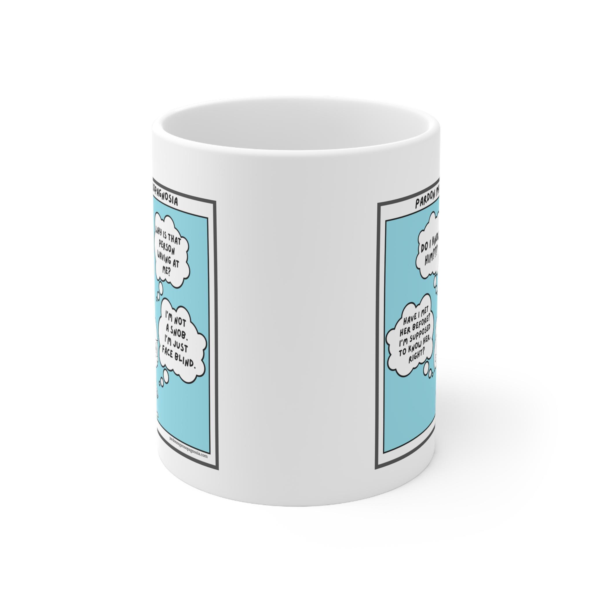 Prosopagnosia Cartoon Mug, Face Blindness Awareness Mug, Funny Mental ...