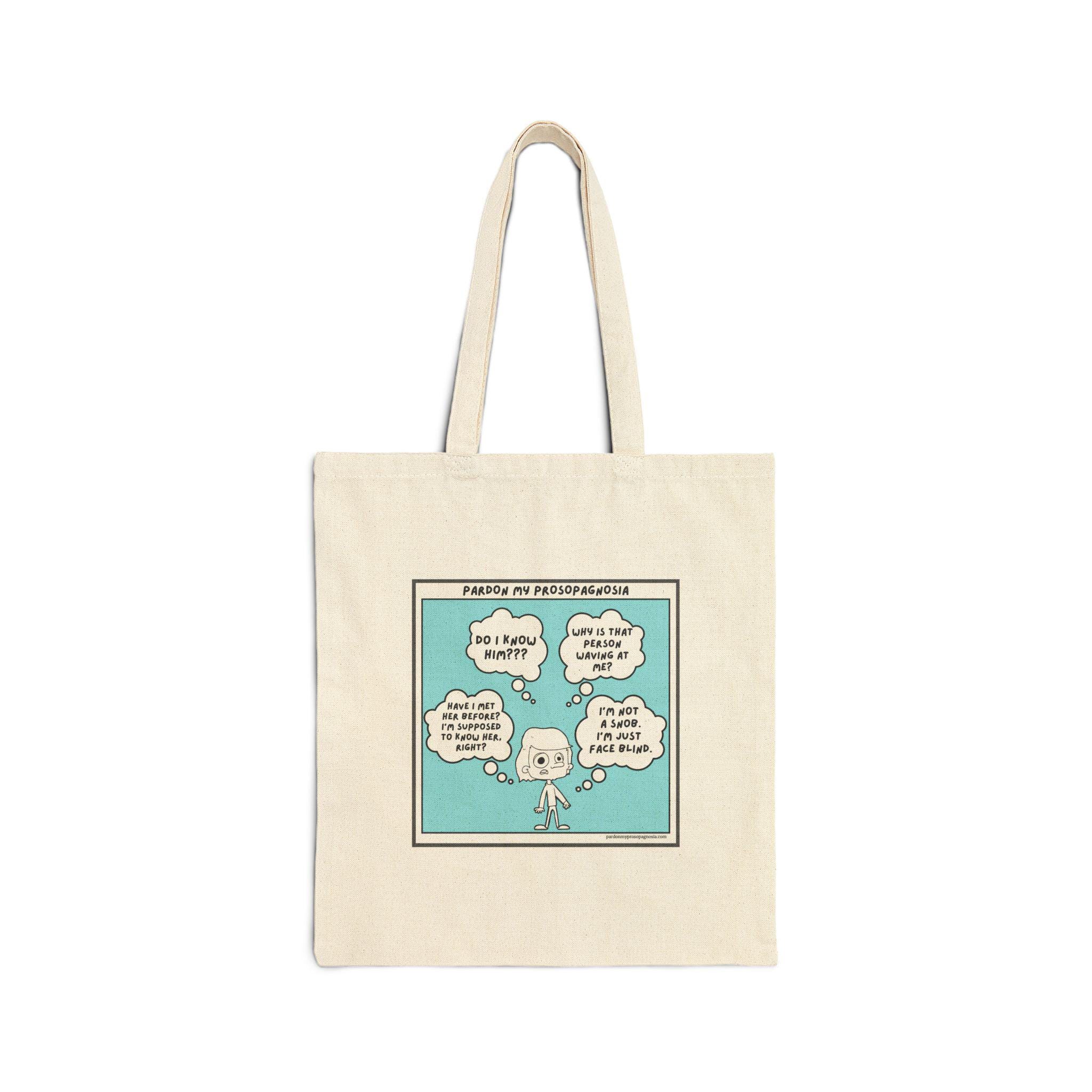 Prosopagnosia Cartoon Tote Bag, Face Blindness Awareness Bag, Funny ...