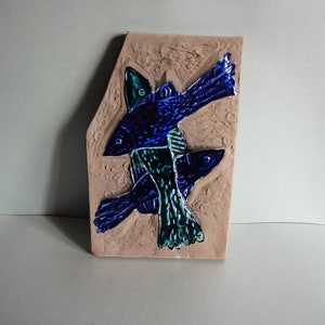 Original Vintage Wall Tile with Fish design on by UE GEFLE Sweden / Wall Hanging Home Decor plaque / Art Pottery Tile with glazed fish 1960