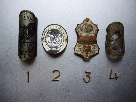 One!!! Genuine German Vintage Bicycle Head Badge / Original Bike Bicycle Brand brass Metal Plate / Collectors Badge / bike plaque sign a