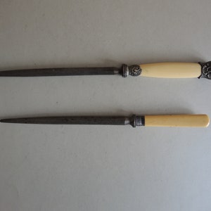 Antique Solid metal Knife sharpening steel stick / Sharpener for Knifes with Beige Bakalite Handle / cutlery / Kitchen interior / Sheffield