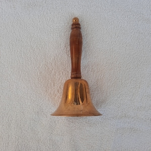 Vintage Brass Bell with Brown Wood Handle