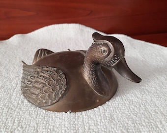 Vintage in ottone massiccio bronzo DUCK figura coperchio superiore / Home Table Décor / Accessorio da scrivania / Statuetta decorativa in ottone da collezione / fermacarte