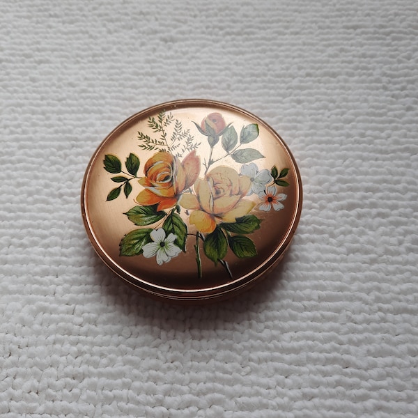 Vintage Golden painted powder box with hinged lid / French style Powder Box / Collectible Powder Box made in England / patent number 764125