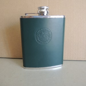 Vintage metal Whiskey Flask Pouch with stopper / flask in like leather cover / small hip flask without case / made in England / home décor