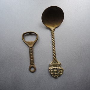 Vintage solid Brass ELPEC tea spoon and bottle opener / Sommelier Wine Tasting Set / Bar spoon / Viking style Spoon / old table décor