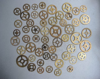 Lot of 50+ Vintage alarm clock gears knobs / clock parts / steampunk jewelry art / repair / clock parts / cogs wheels pins / brass gears c