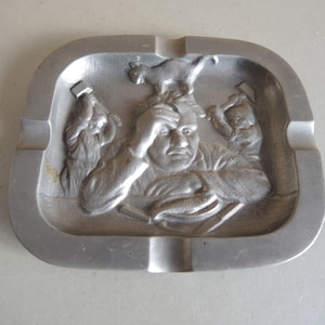 Vintage Scandinavian tenn Solid Pewter Ashtray bowl / Hallmarked Pewter art picture / collectible kitchen cottage interior décor