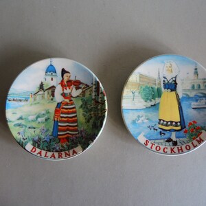 Set of 2  Rare Vintage Arabia Finland small collectible wall décor plate in Swedish National Folk Costume design / Scandinavian art pottery
