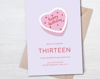 Faire-part 13e anniversaire, invitation anniversaire violet, 13e anniversaire fille, invitation Sweet 13, fête 13e anniversaire, invitation fête ado