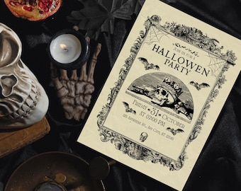 Vintage Halloween Party Invitation, Gothic Halloween Invite, Editable Halloween Invitation, Victorian Halloween, Spooky Skeleton Invitation