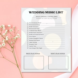 Printable Wedding Music List, Editable Canva Template, Wedding Song Playlist, Wedding DJ Song Checklist, Wedding Planner Music Questionnaire