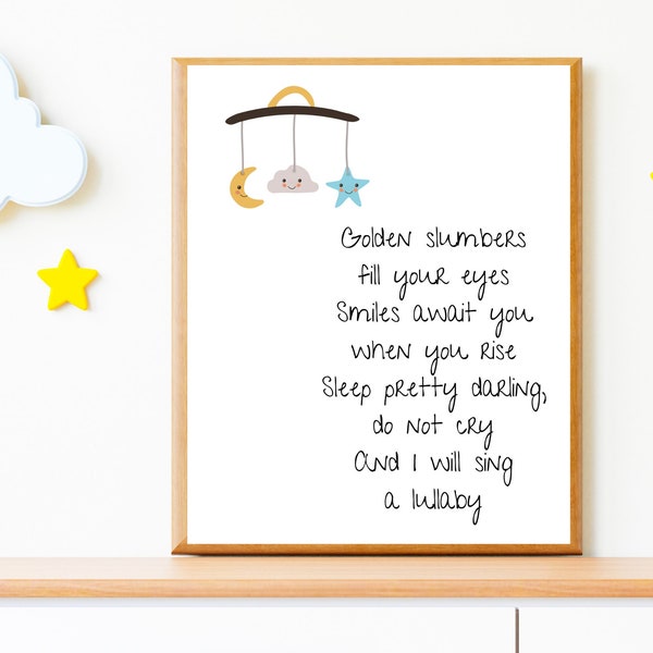 The Beatles Digital Lyric Print Golden Slumbers Nursery Song Lyrics Wall Art Prints Home Decor Printable Baby Instant Download Music Gift