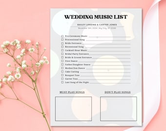 Printable Wedding Music List, Editable Canva Template, Wedding Song Playlist, Wedding DJ Song Checklist, Wedding Planner Music Questionnaire