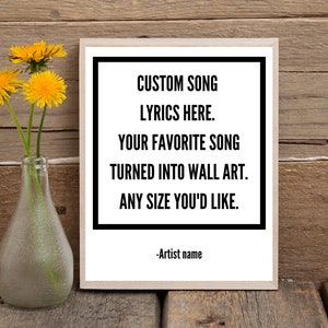 Custom Song Lyric Poster, Personalized Lyric Wall Art Digital Print, Customized Lyrics Music Poster, Instant Download, Music Lover Gift