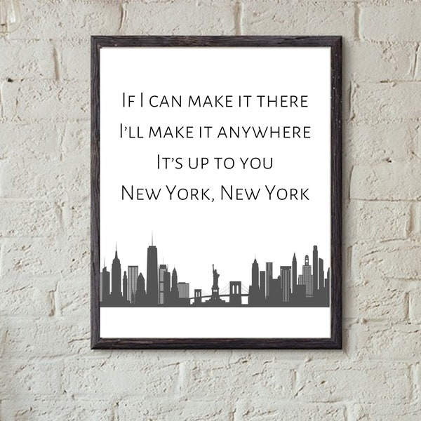 Frank Sinatra New York NY Song Lyrics Digital Print, Lyric Wall Art, Skyline, Make It There Music Poster Gift, Old Blue Eyes, Print At Home