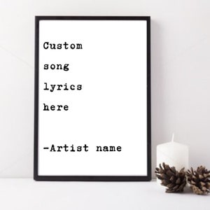 Custom Song Lyric Poster, Personalized Lyric Wall Art Digital Print, Customized Lyrics Music Poster, Instant Download, Music Lover Gift