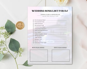 Printable Wedding Music List, Editable Canva Template, Wedding Song Playlist, Wedding DJ Song Checklist, Wedding Planner Music Questionnaire
