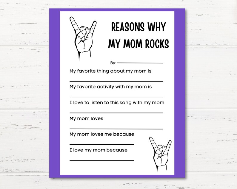 Mom Rocks Card All About My Mom, Mother's Day Fill in the Blank Printable, My Mom ...