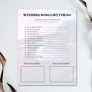 Printable Wedding Music List, Editable Canva Template, Wedding Song Playlist, Wedding DJ Song Checklist, Wedding Planner Music Questionnaire