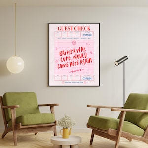 Guest Check Print, Barista Was Cute Would Come Here Again, Guest Check Wall Art, Espresso Wall Art, Retro Coffee Print, Coffee Shop Art
